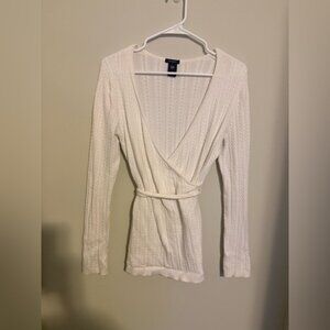 GAP white Cable Knit Wrap Blouse maternity tie back wrap top winter casual med